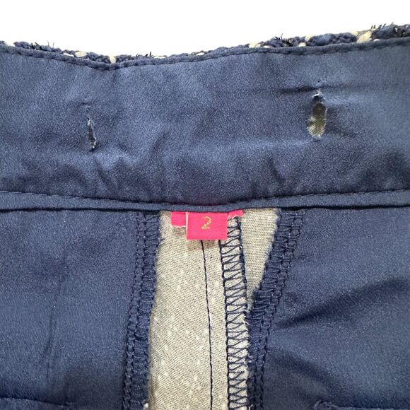 Lilly Pulitzer Gretchen High Rise Tweed Shorts Womens 2 Navy Blue Check - Picture 5 of 9